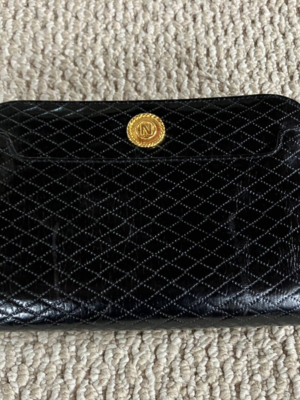 Vintage 70s Albert Nipon Black Quilted Crossbody Bag MISSING Gold Chain READ